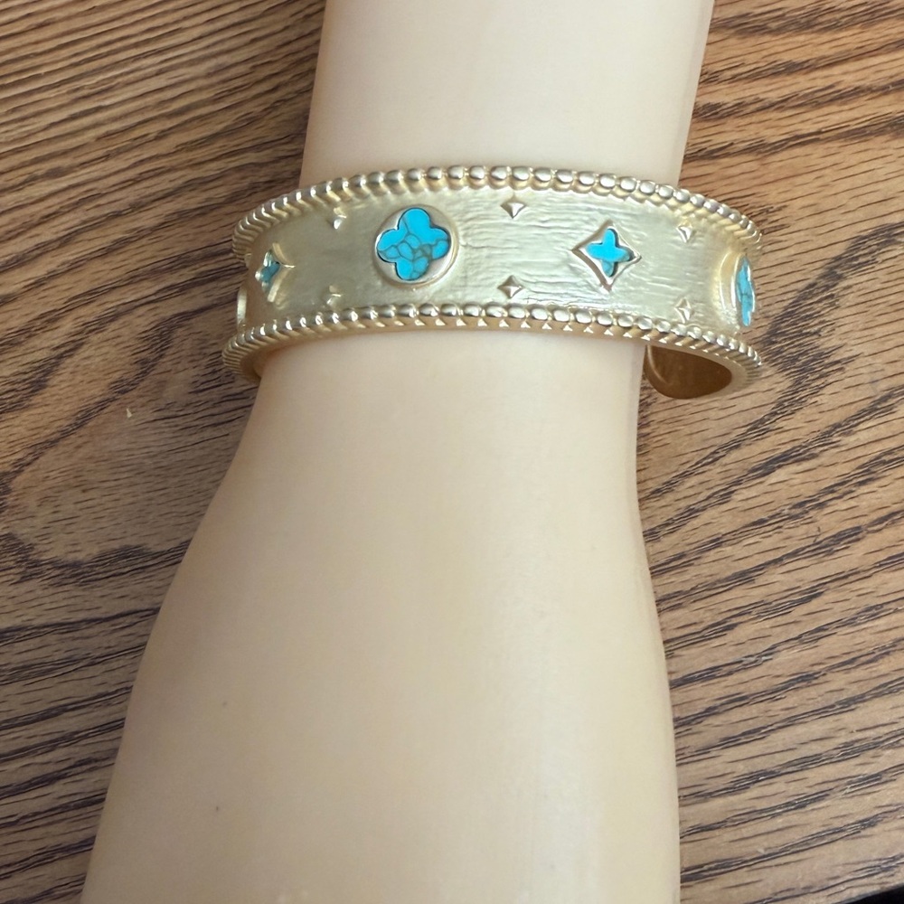 Landau Gold Cuff  with Clover Turquoise Accents